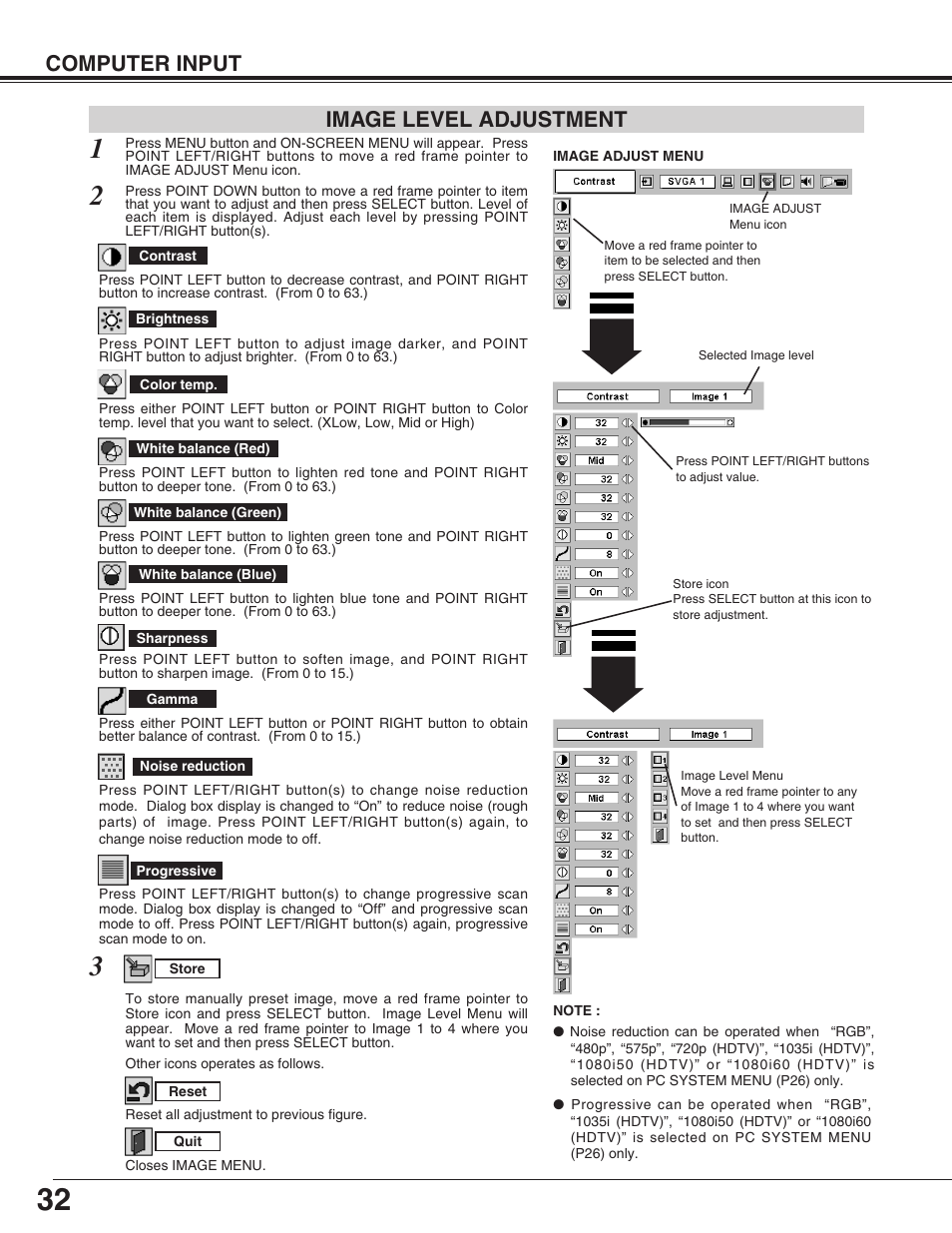 Computer input, Image level adjustment | Sanyo PLC-XF31/XF31NL User Manual | Page 32 / 52