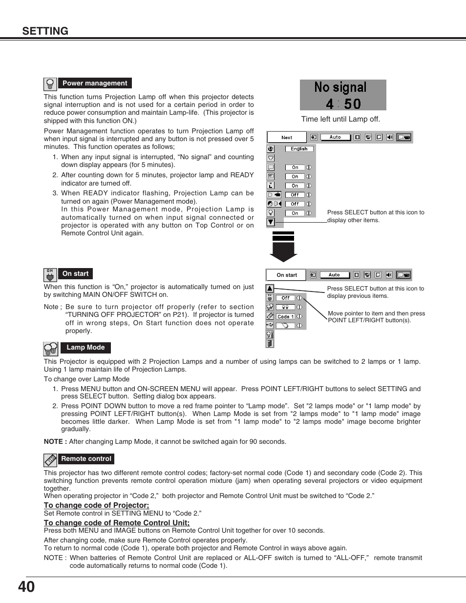 Setting | Sanyo PLC-XF31/XF31NL User Manual | Page 40 / 52