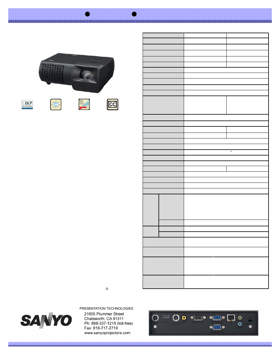 Sanyo ULTRA SHORT THROW PROJECTOR PDG-DWL100 User Manual | 1 page