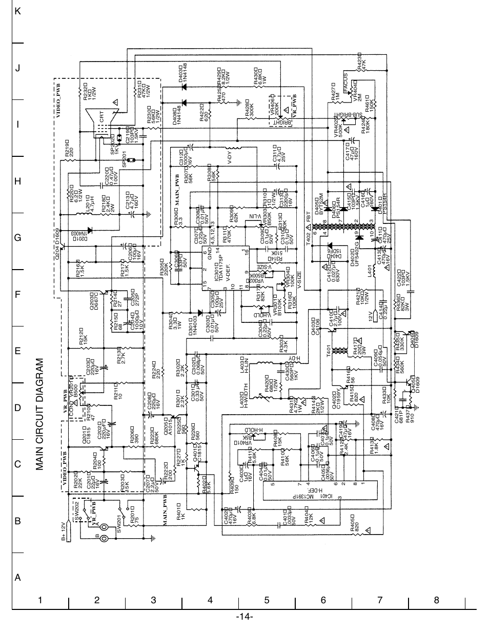 Main circuit diagram | Sanyo VM-6614 User Manual | Page 30 / 32