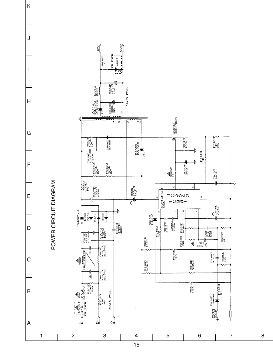 Power circuit diagram | Sanyo VM-6614 User Manual | Page 31 / 32