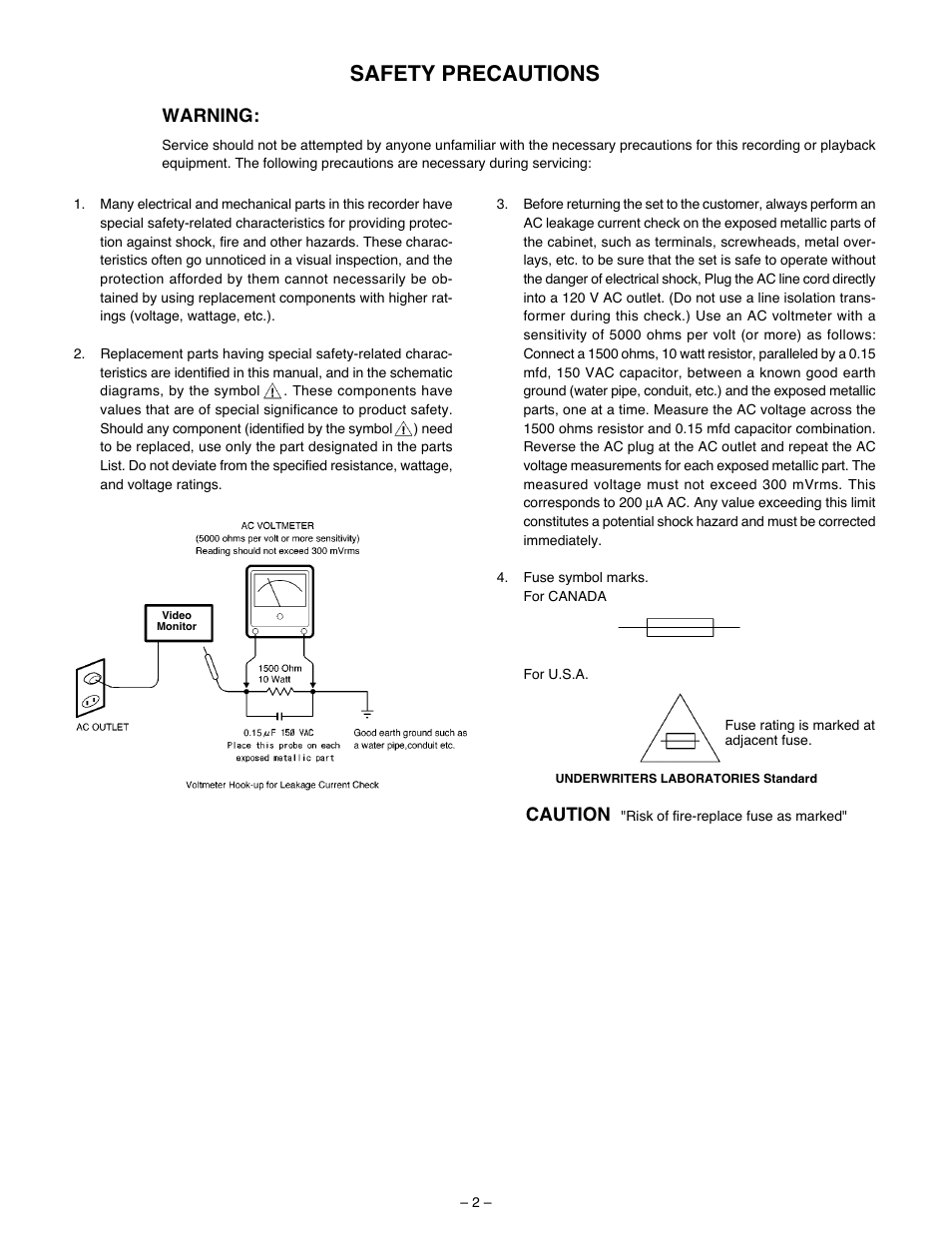 Safety precautions, Warning, Caution | Sanyo VM-6614 User Manual | Page 8 / 32