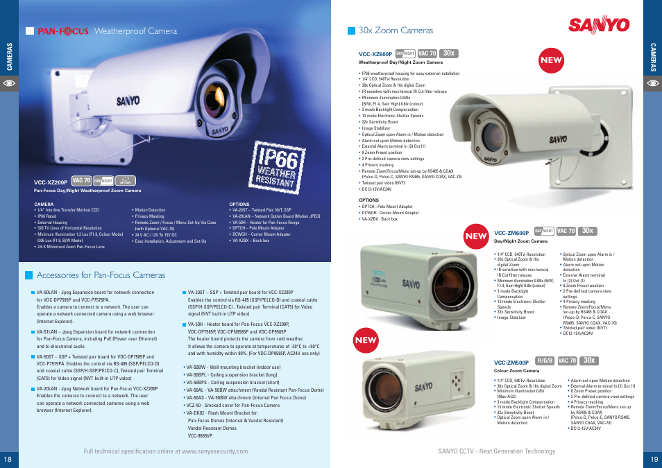 Weatherproof camera, Accessories for pan-focus cameras, 30x zoom cameras | Sanyo VCC-HDN4000P User Manual | Page 10 / 18