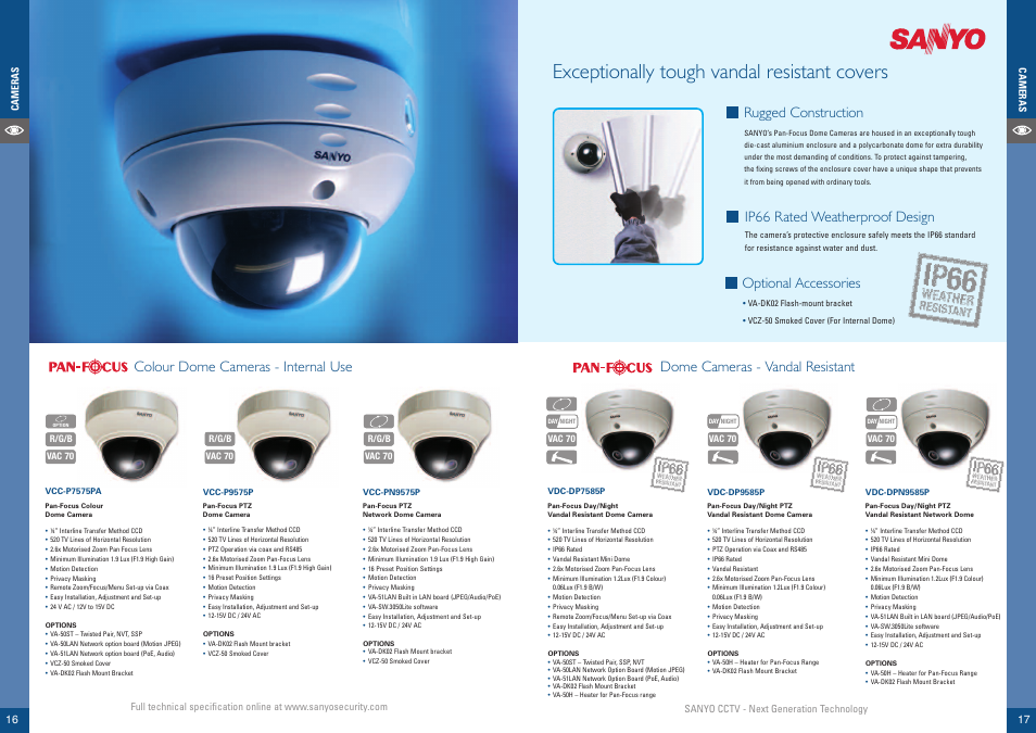 Exceptionally tough vandal resistant covers, Ip66 rated weatherproof design, Rugged construction optional accessories | Sanyo VCC-HDN4000P User Manual | Page 9 / 18