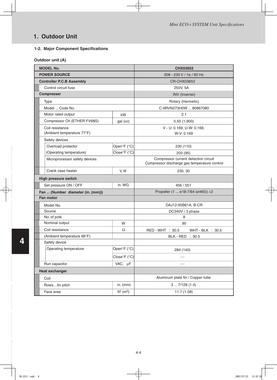 Outdoor unit | Sanyo CHX03652 User Manual | Page 114 / 246