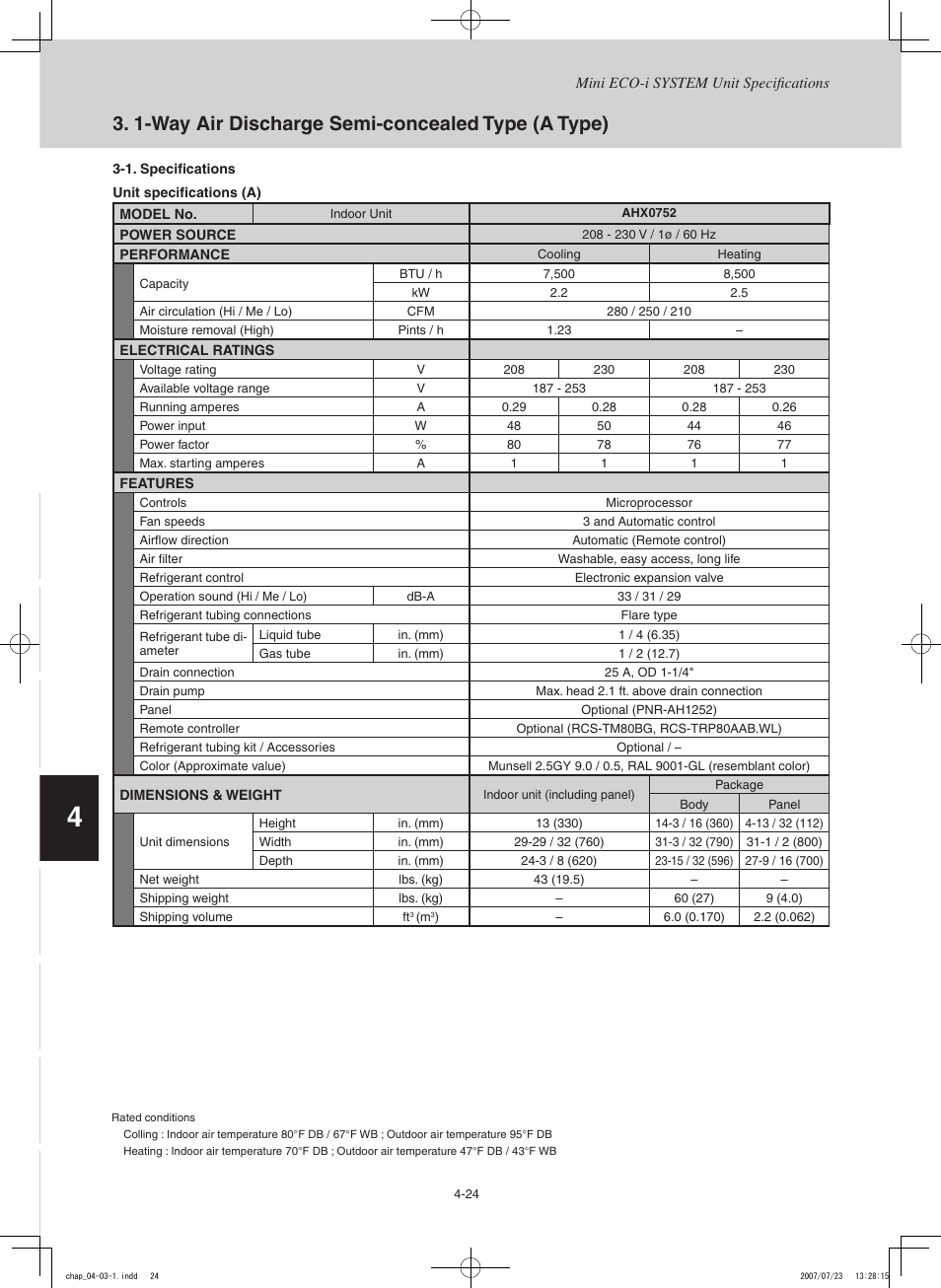 Way air discharge semi-concealed type (a type), 1-way air discharge semi-concealed type (a type) | Sanyo CHX03652 User Manual | Page 134 / 246