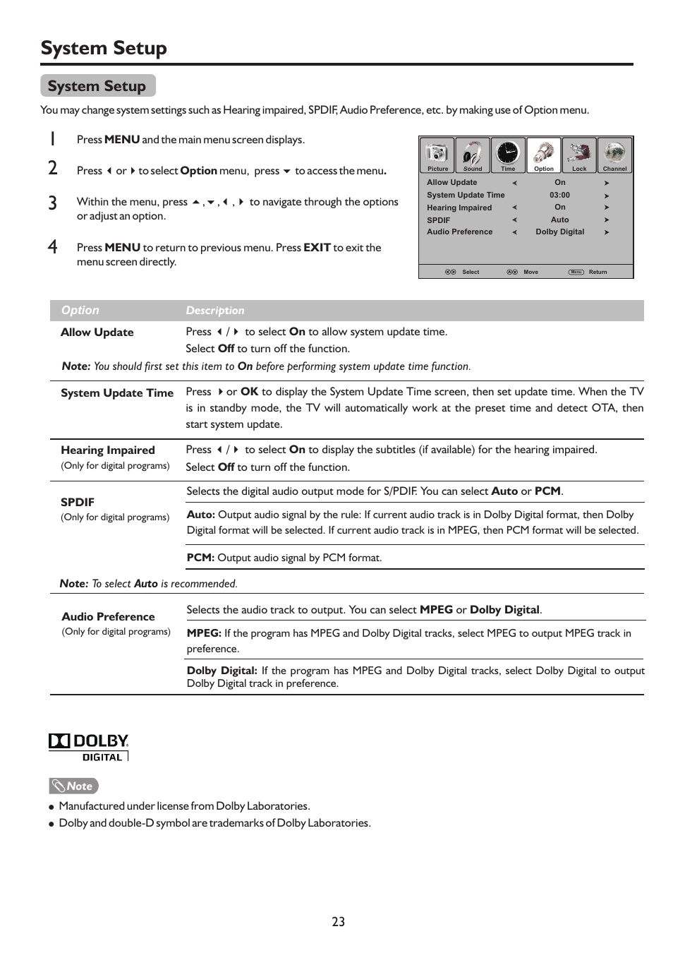 页 26, System setup 1 3, System setup | Sanyo LCD-22XR9DA User Manual | Page 26 / 40