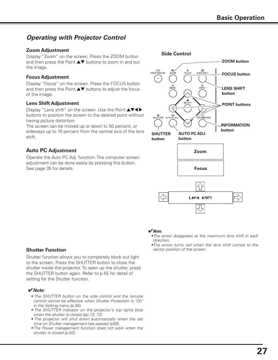 Operating with projector control, Basic operation | Sanyo PLC-XF1000 User Manual | Page 27 / 84