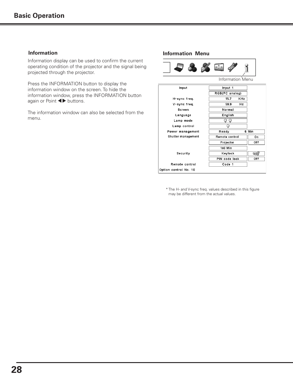 Basic operation | Sanyo PLC-XF1000 User Manual | Page 28 / 84