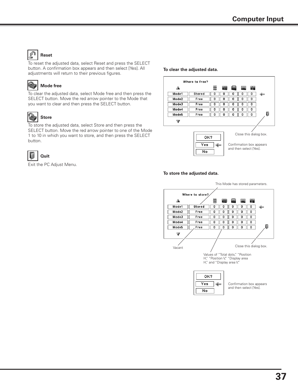 Computer input | Sanyo PLC-XF1000 User Manual | Page 37 / 84