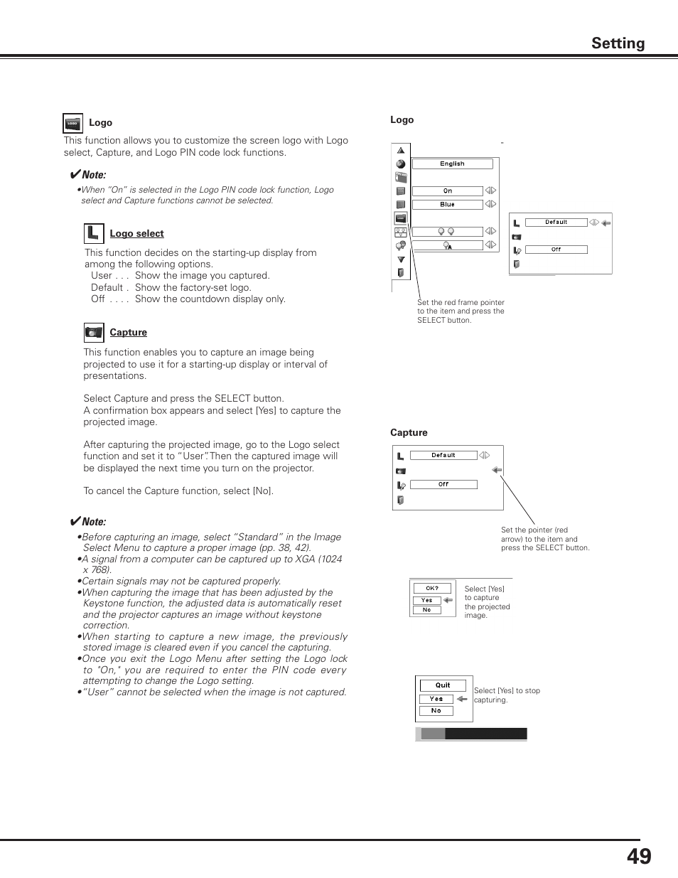 Setting | Sanyo PLC-XF1000 User Manual | Page 49 / 84
