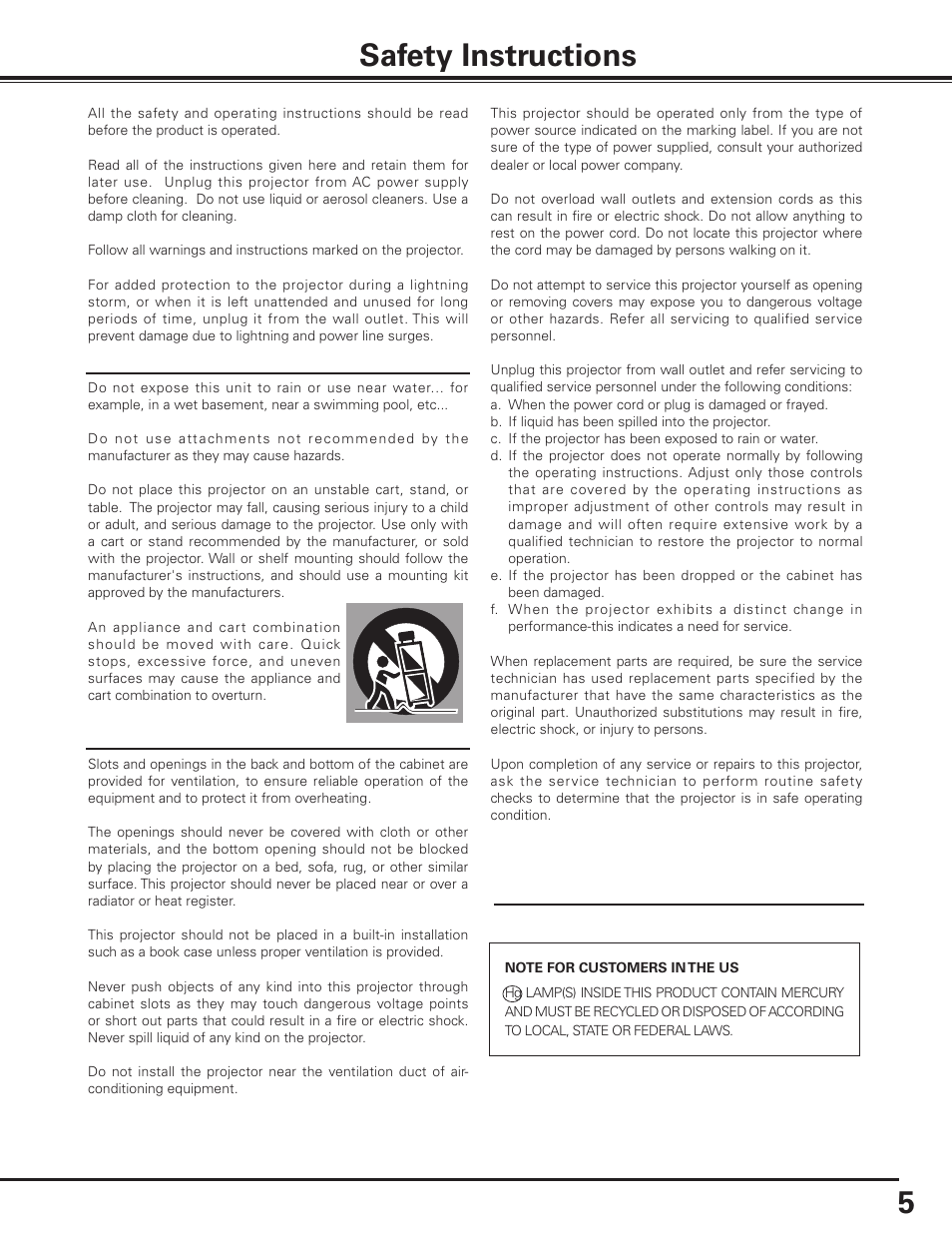 Safety instructions | Sanyo PLC-XF1000 User Manual | Page 5 / 84
