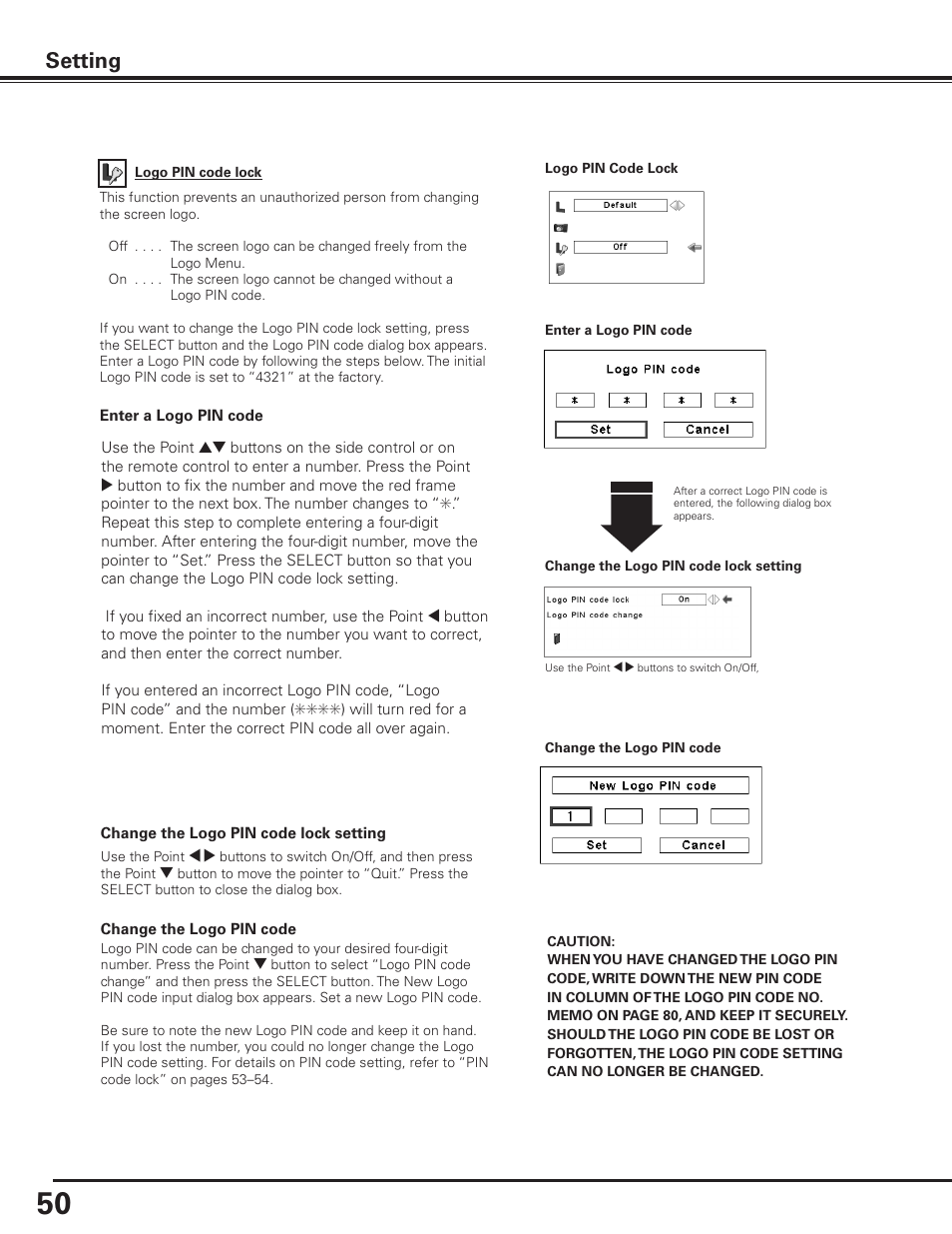 Setting | Sanyo PLC-XF1000 User Manual | Page 50 / 84