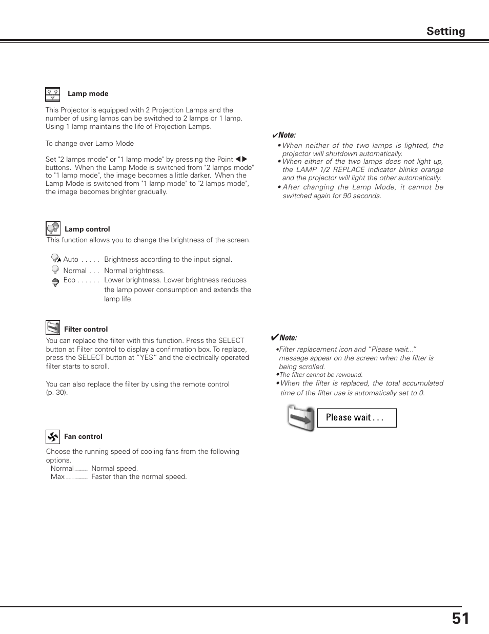 Setting | Sanyo PLC-XF1000 User Manual | Page 51 / 84