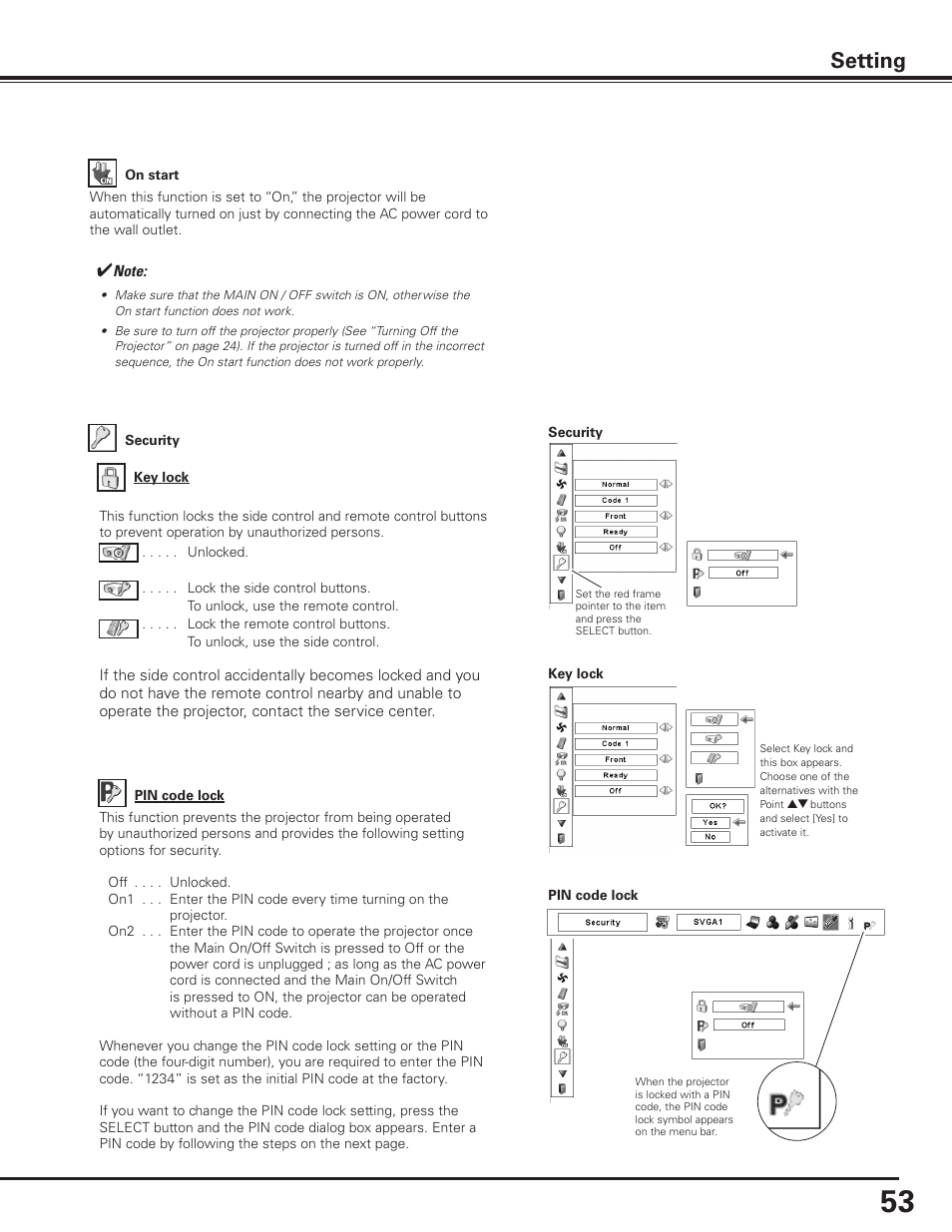 Setting | Sanyo PLC-XF1000 User Manual | Page 53 / 84