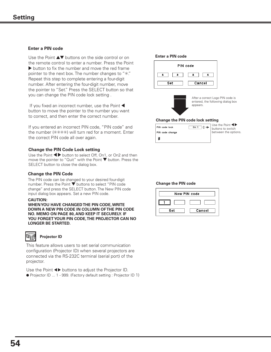 Setting | Sanyo PLC-XF1000 User Manual | Page 54 / 84