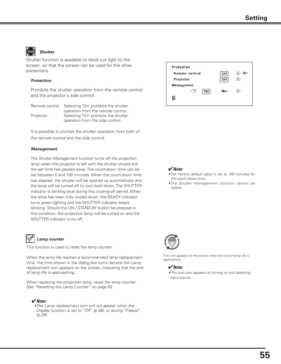 Setting | Sanyo PLC-XF1000 User Manual | Page 55 / 84