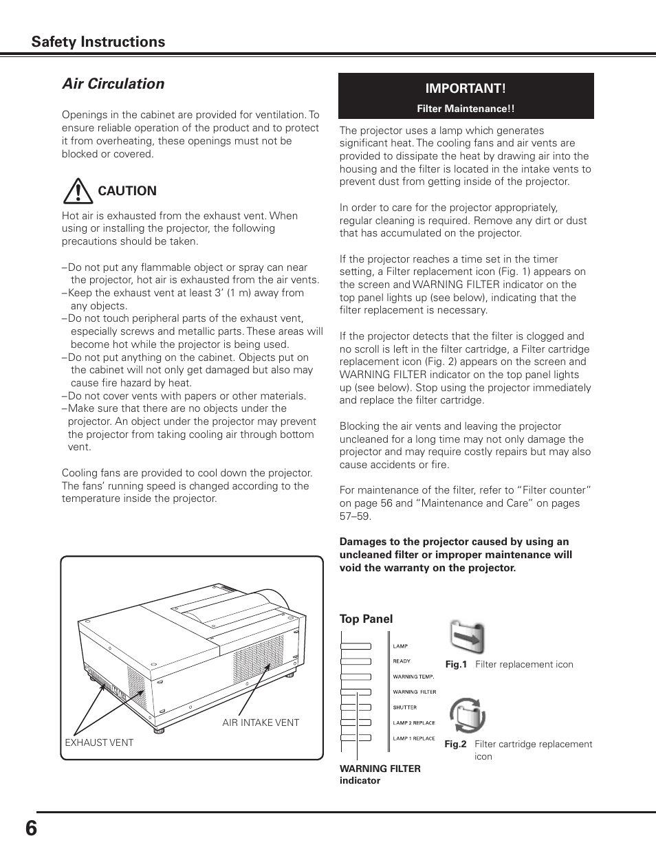 Air circulation | Sanyo PLC-XF1000 User Manual | Page 6 / 84