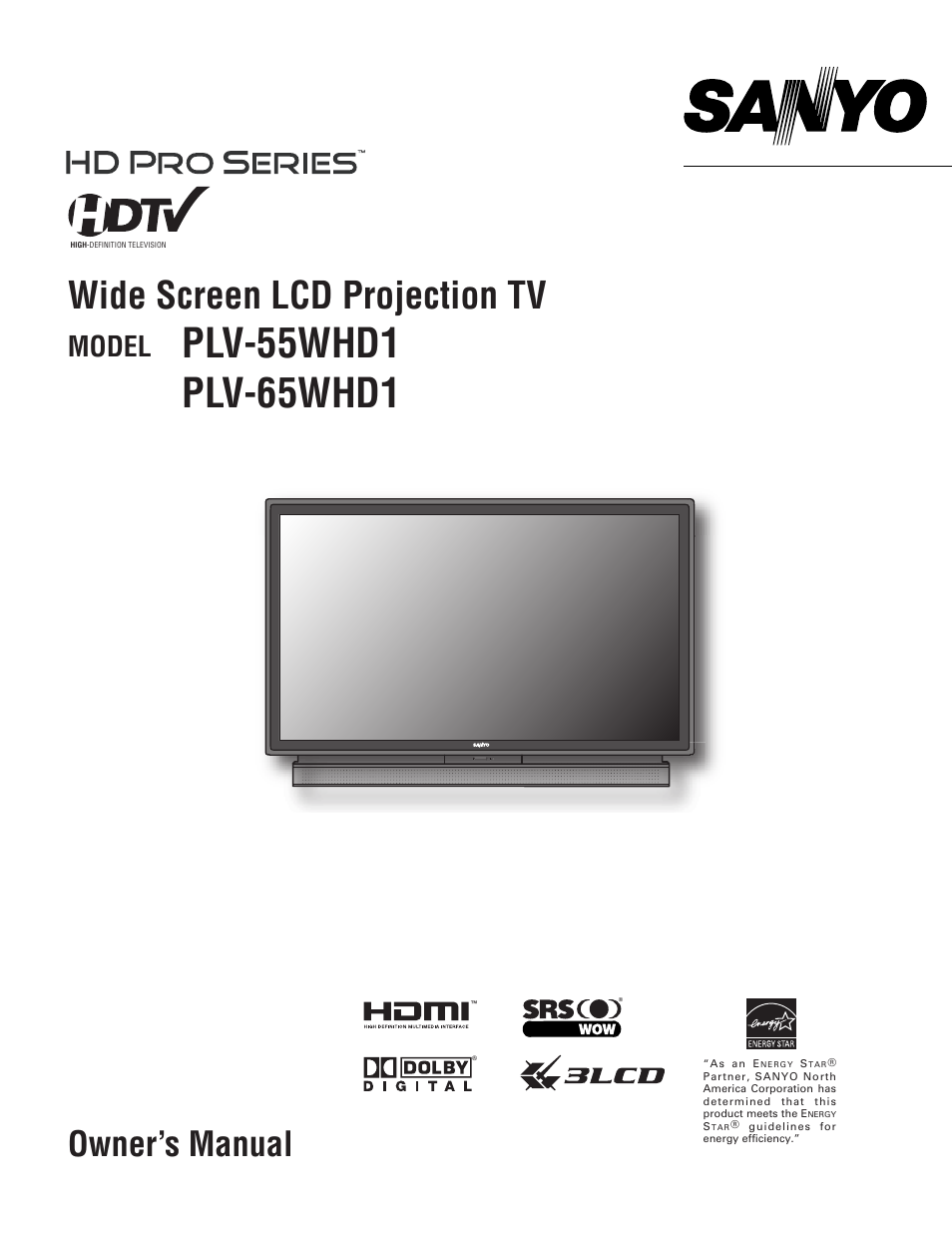 Sanyo PLV-55WHD1 User Manual | 35 pages