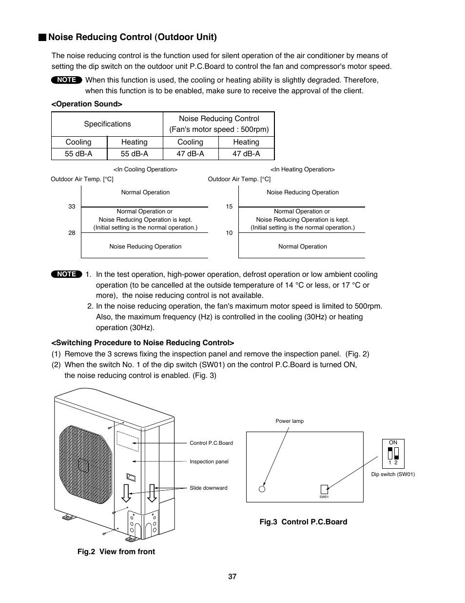 Noise reducing control (outdoor unit) | Sanyo CH3682 User Manual | Page 37 / 109
