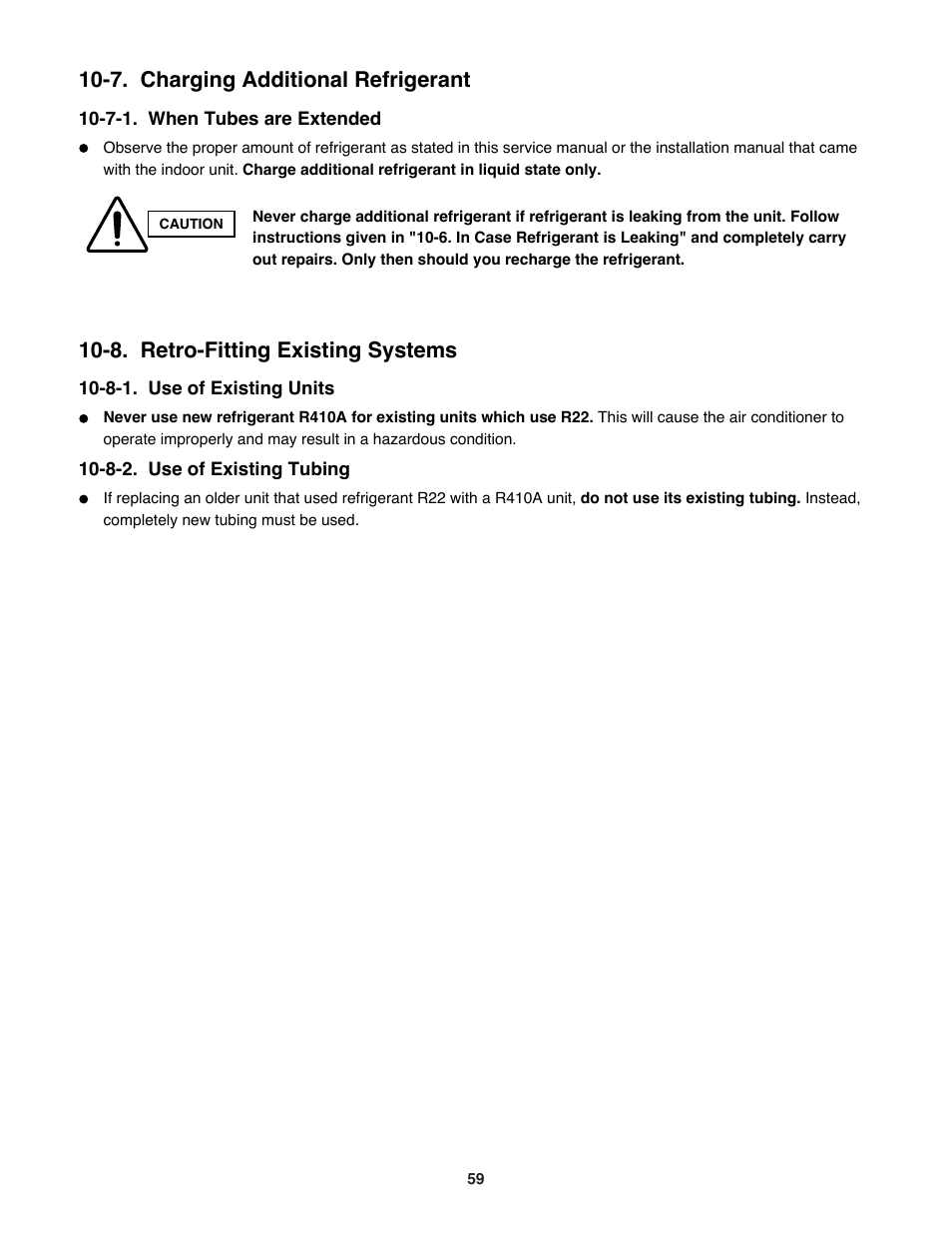 7. charging additional refrigerant, 8. retro-fitting existing systems | Sanyo CH3682 User Manual | Page 59 / 109