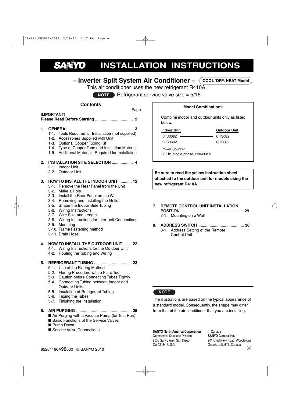Installation instructions, Inverter split system air conditioner | Sanyo CH3682 User Manual | Page 79 / 109