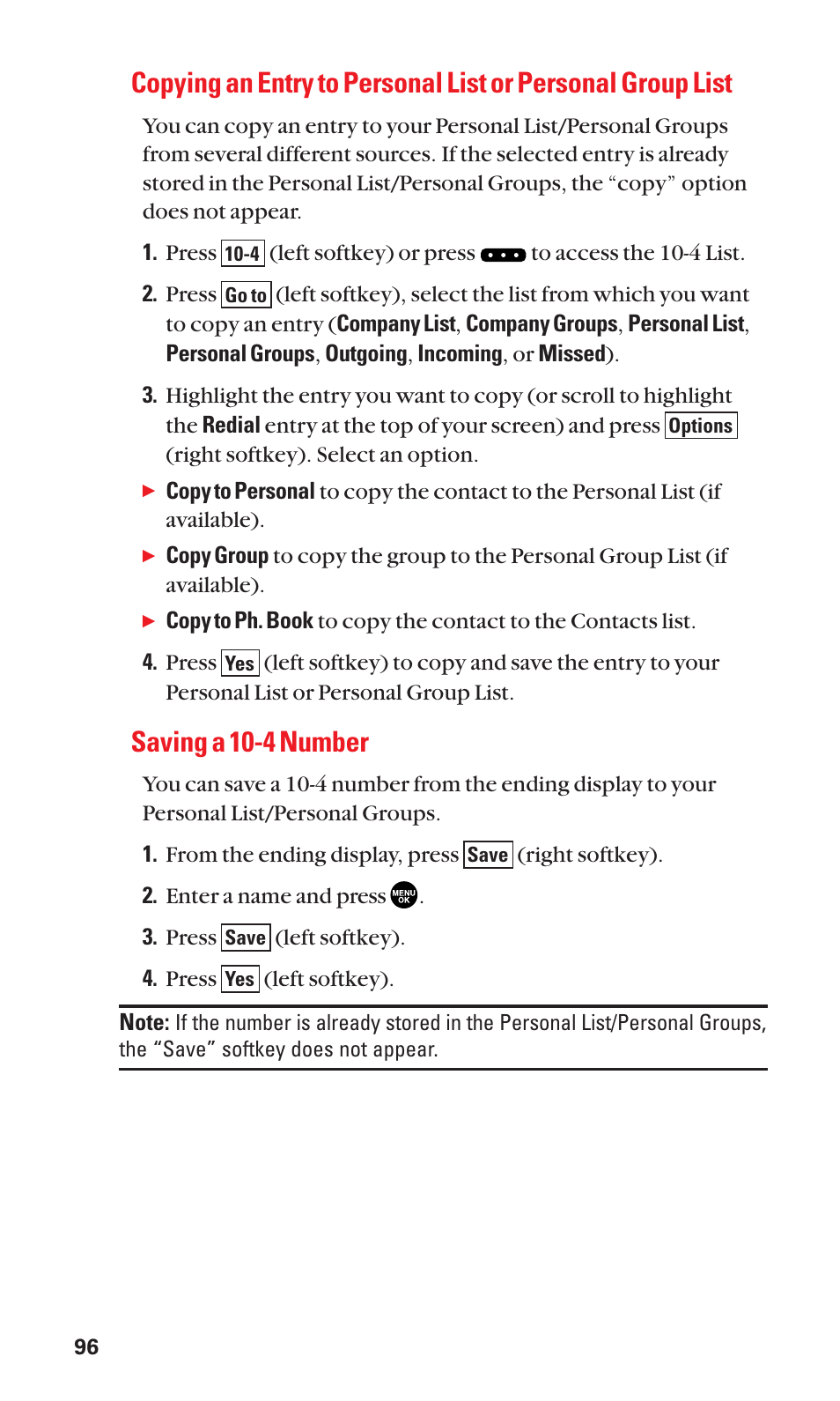 Saving a 10-4 number | Sanyo SCP-2400 User Manual | Page 104 / 140