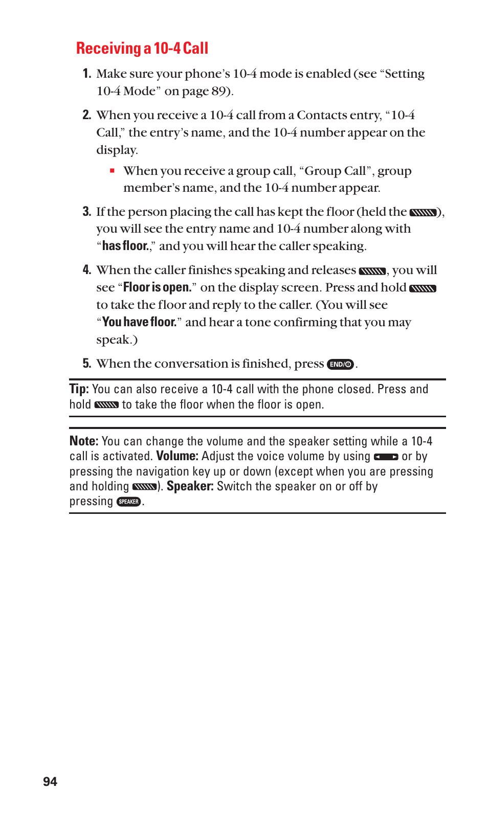 Receiving a 10-4 call | Sanyo SCP-7050 User Manual | Page 102 / 139