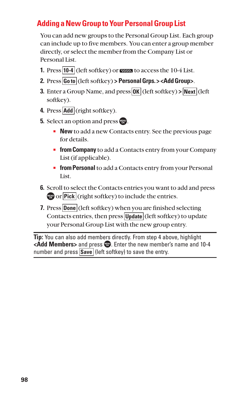 Adding a new group to your personal group list | Sanyo SCP-7050 User Manual | Page 106 / 139