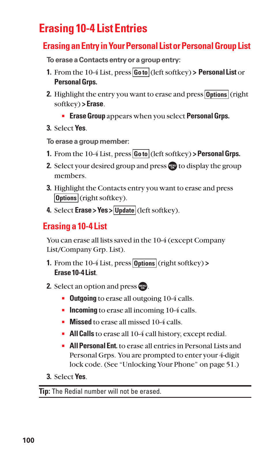 Erasing 10-4 list entries, Erasing a 10-4 list | Sanyo SCP-7050 User Manual | Page 108 / 139