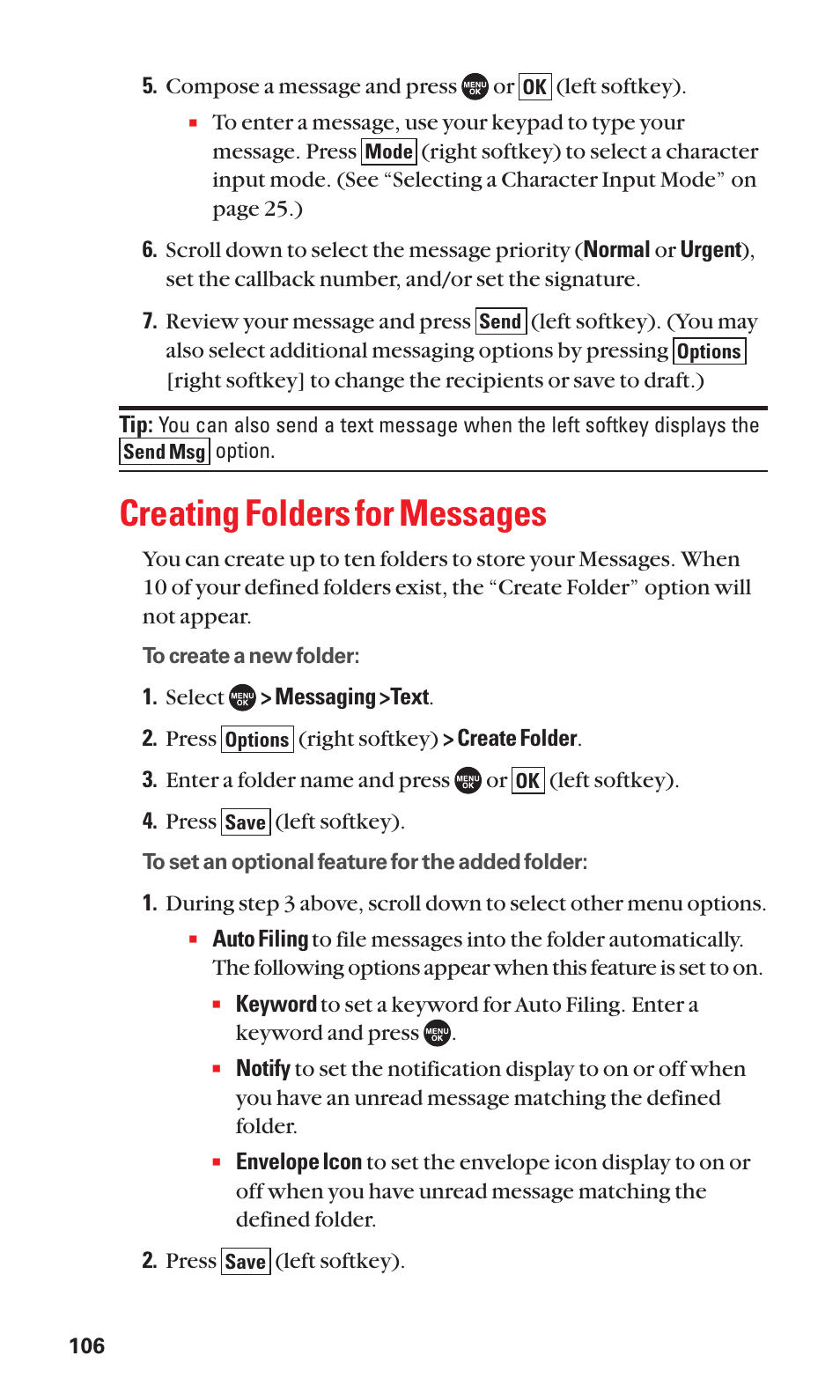 Creating folders for messages | Sanyo SCP-7050 User Manual | Page 114 / 139