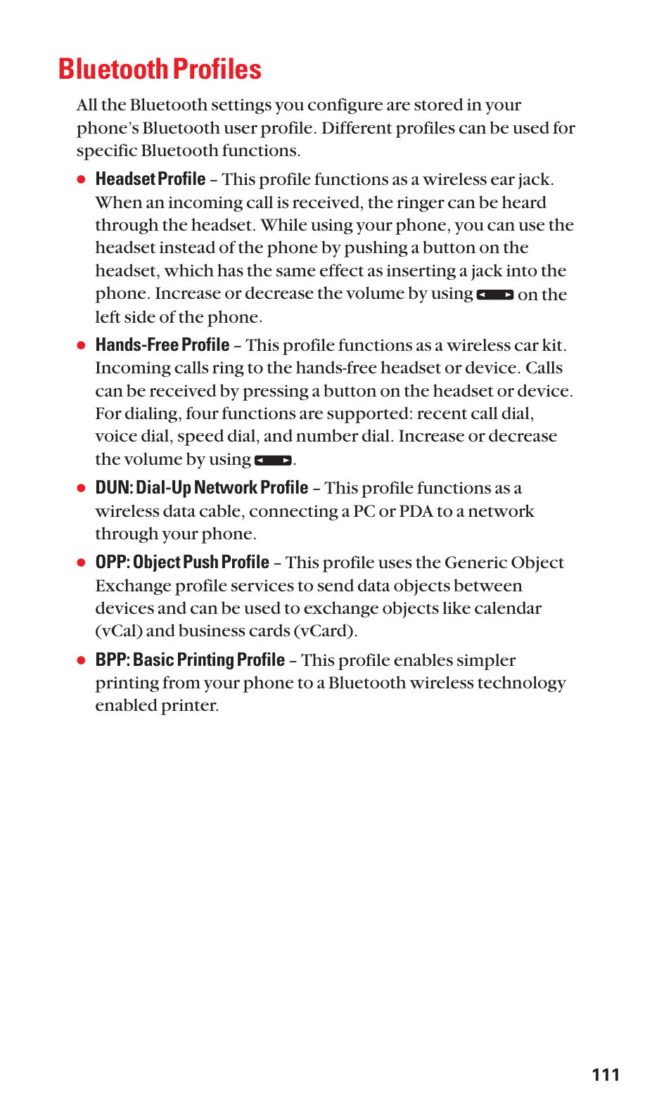 Bluetooth profiles | Sanyo SCP-7050 User Manual | Page 119 / 139