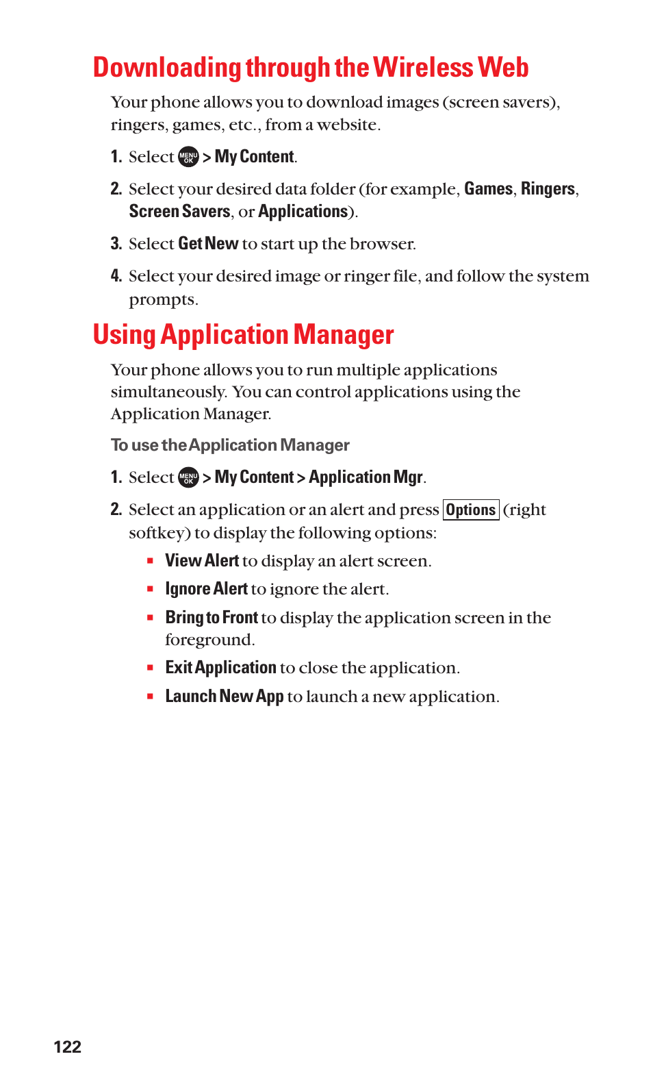 Downloading through the wireless web, Using application manager | Sanyo SCP-7050 User Manual | Page 130 / 139