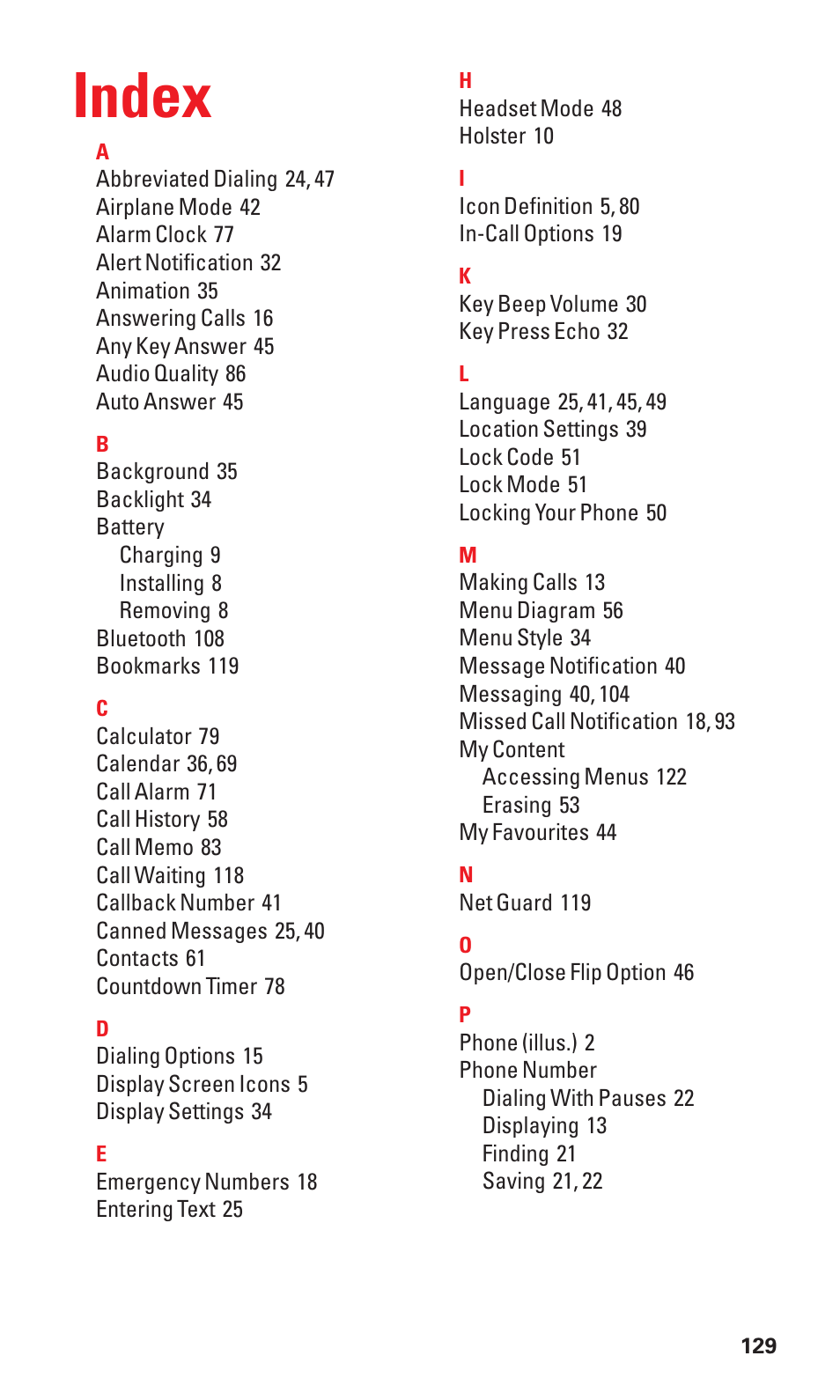 Index | Sanyo SCP-7050 User Manual | Page 137 / 139