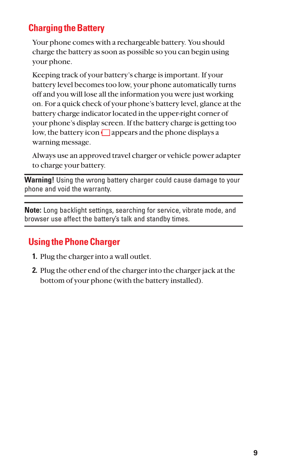 Charging the battery, Using the phone charger | Sanyo SCP-7050 User Manual | Page 17 / 139