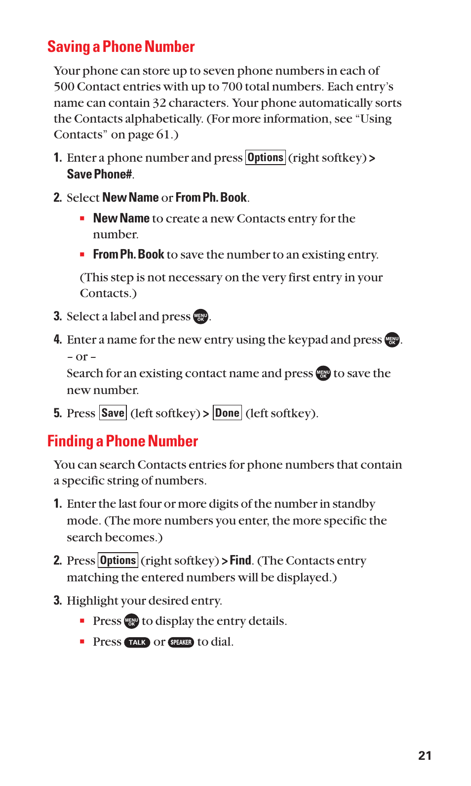 Saving a phone number, Finding a phone number | Sanyo SCP-7050 User Manual | Page 29 / 139