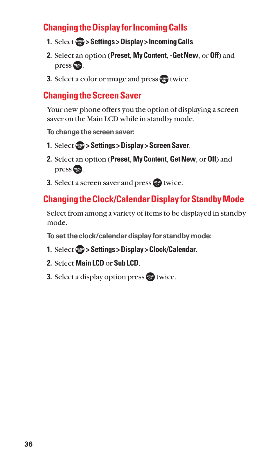 Changing the display for incoming calls, Changing the screen saver | Sanyo SCP-7050 User Manual | Page 44 / 139