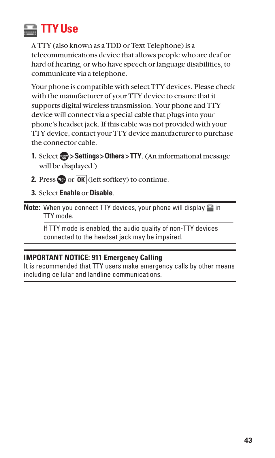 Tty use | Sanyo SCP-7050 User Manual | Page 51 / 139