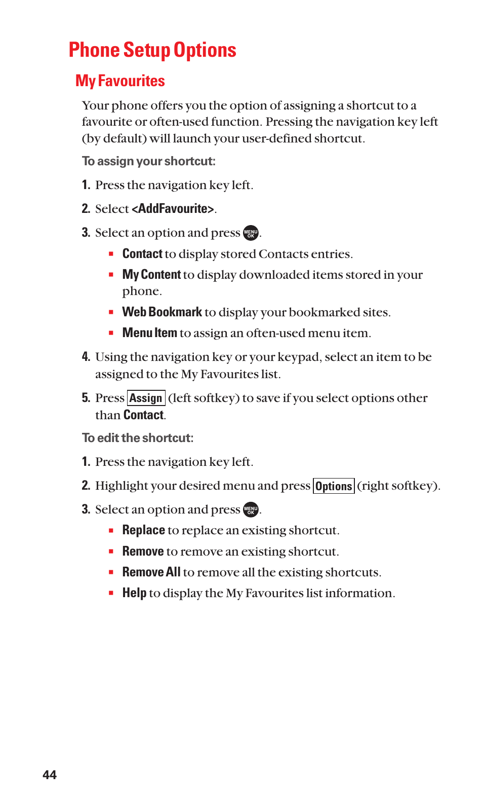 Phone setup options, My favourites | Sanyo SCP-7050 User Manual | Page 52 / 139