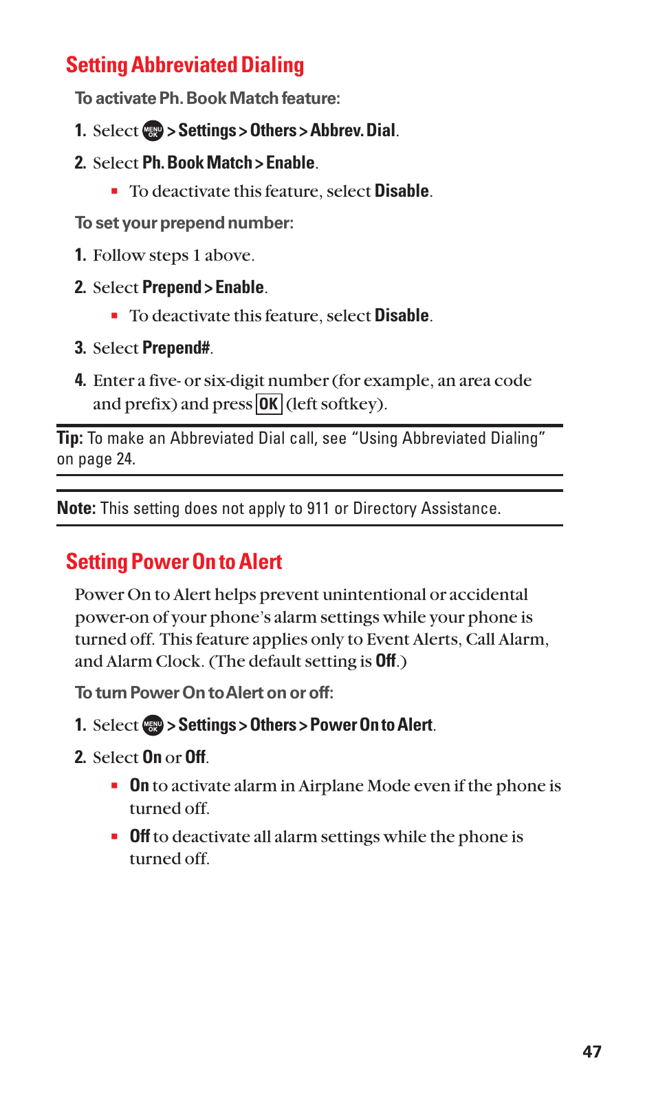 Setting abbreviated dialing, Setting power on to alert | Sanyo SCP-7050 User Manual | Page 55 / 139