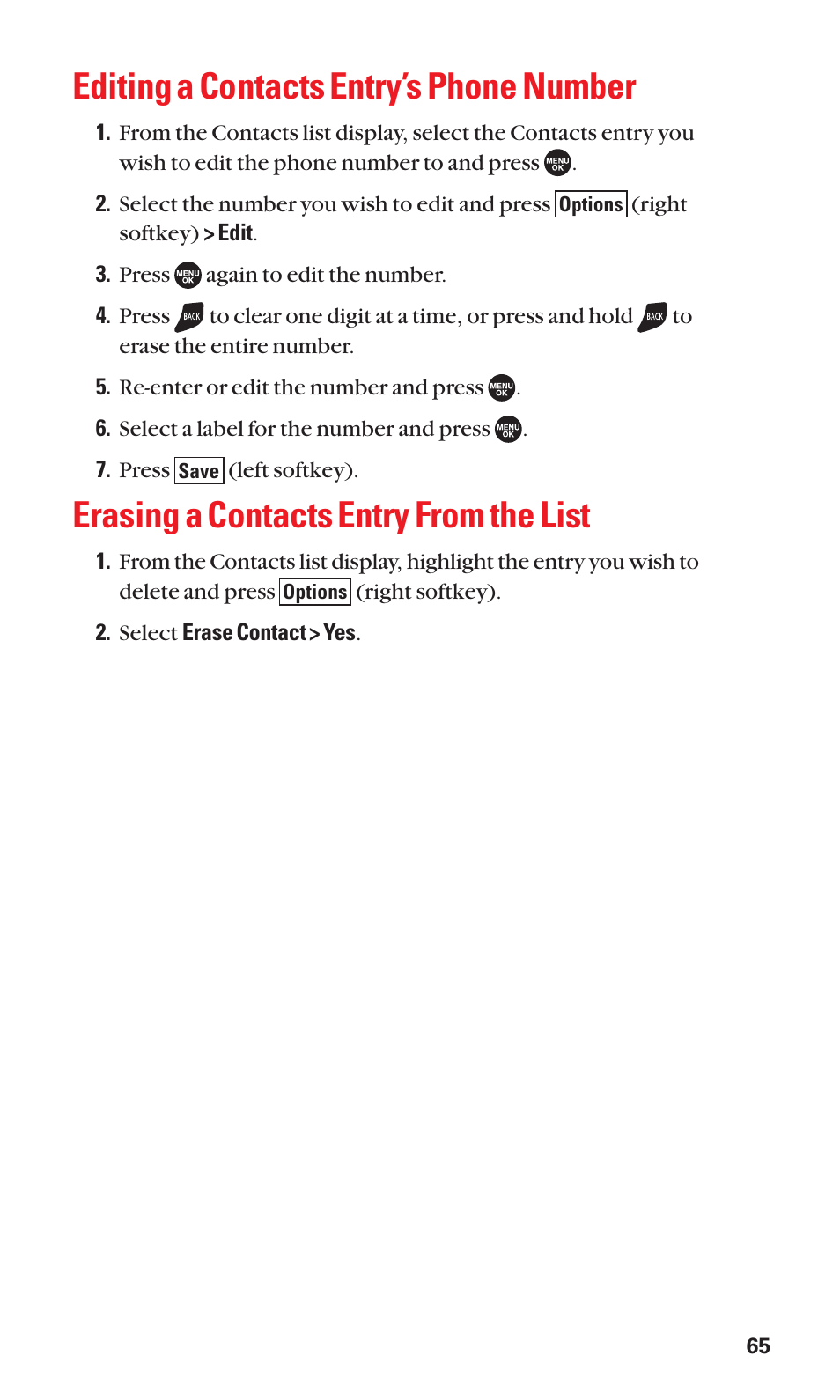 Editing a contacts entry’s phone number, Erasing a contacts entry from the list | Sanyo SCP-7050 User Manual | Page 73 / 139