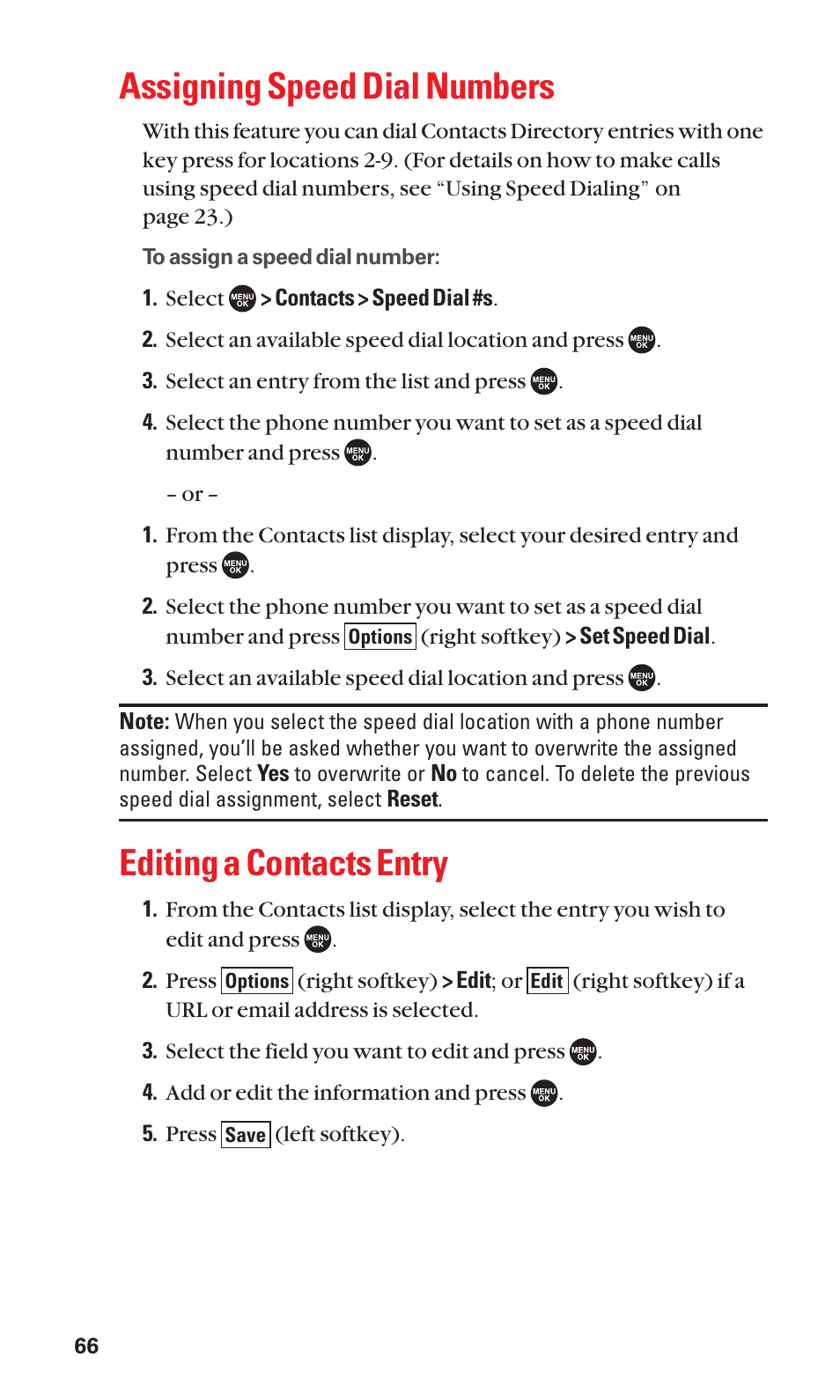 Assigning speed dial numbers, Editing a contacts entry | Sanyo SCP-7050 User Manual | Page 74 / 139