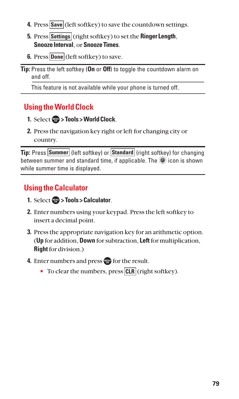 Using the world clock, Using the calculator | Sanyo SCP-7050 User Manual | Page 87 / 139