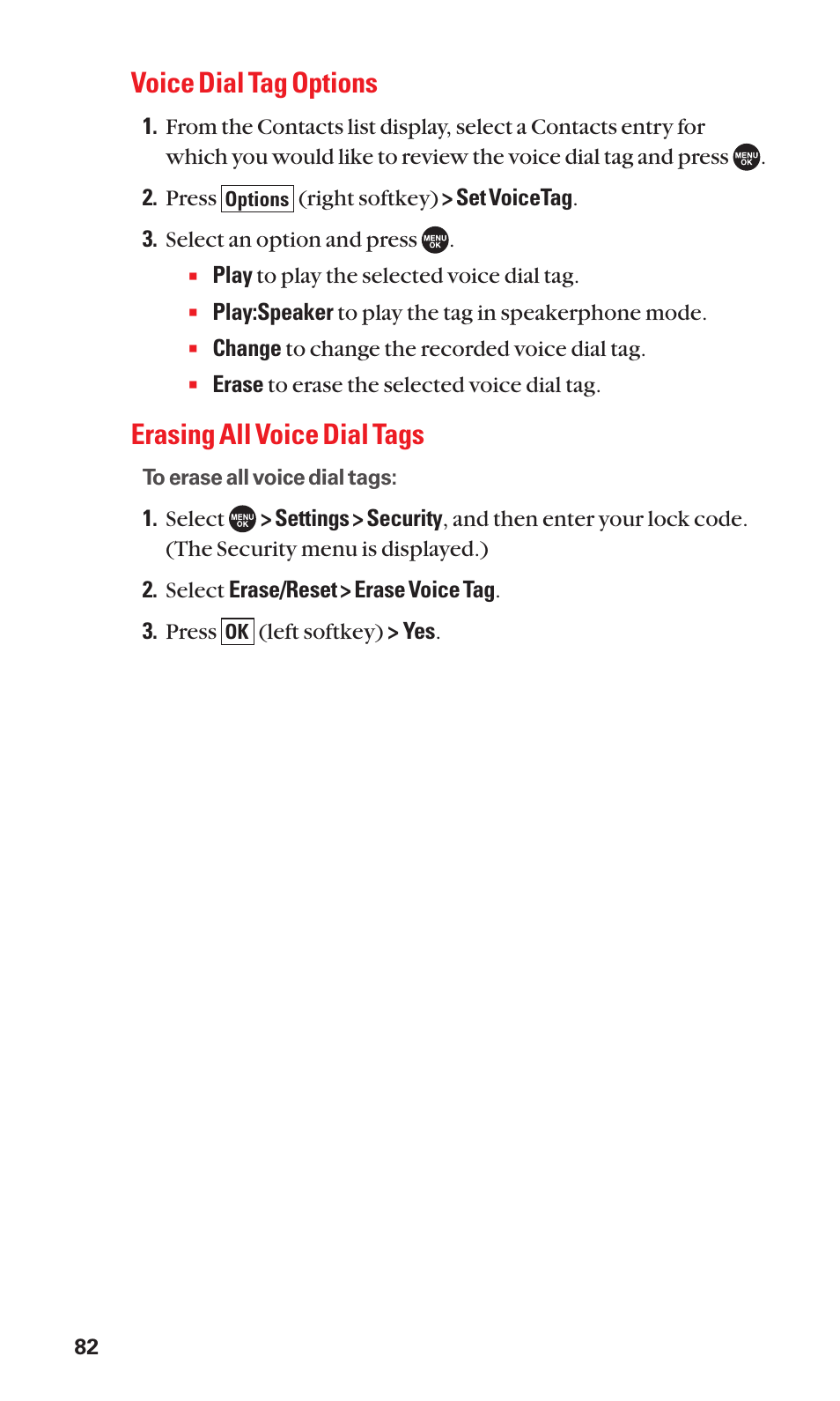 Voice dial tag options, Erasing all voice dial tags | Sanyo SCP-7050 User Manual | Page 90 / 139