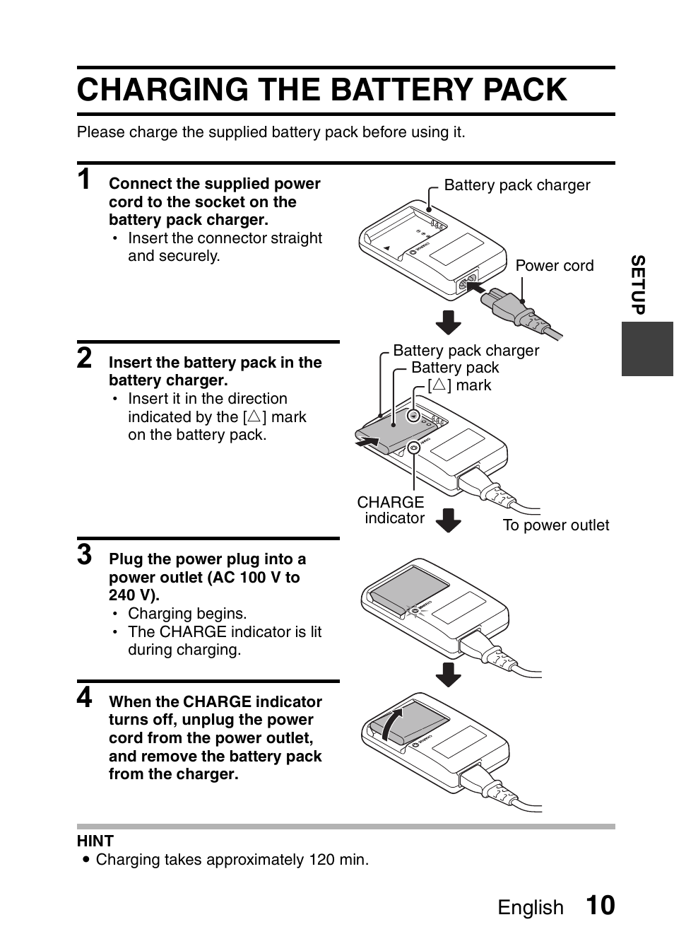 Charging the battery pack | Sanyo VPC-CS1EX User Manual | Page 33 / 92