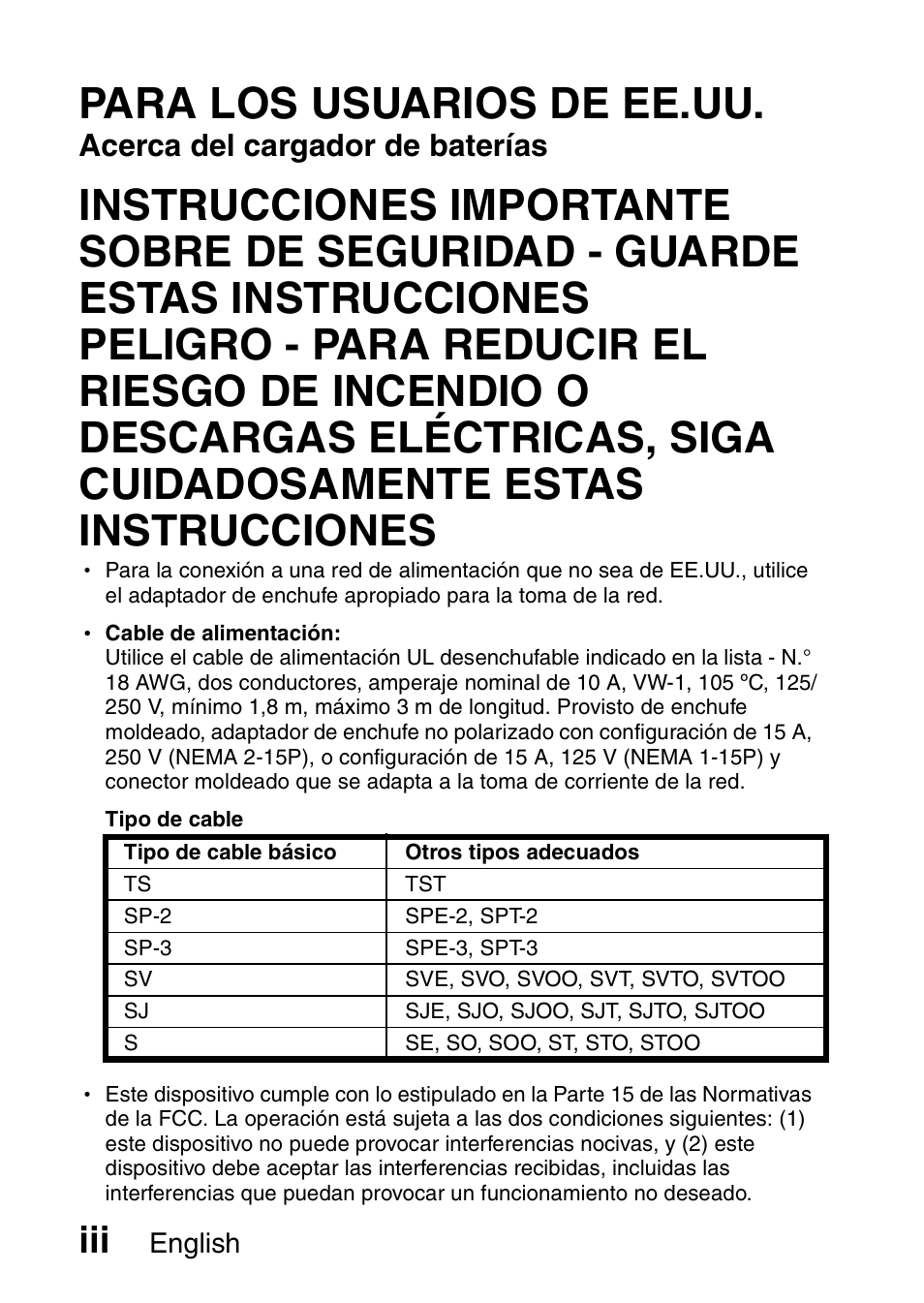 Para los usuarios de ee.uu, Acerca del cargador de baterías, English | Sanyo VPC-CS1EX User Manual | Page 4 / 92