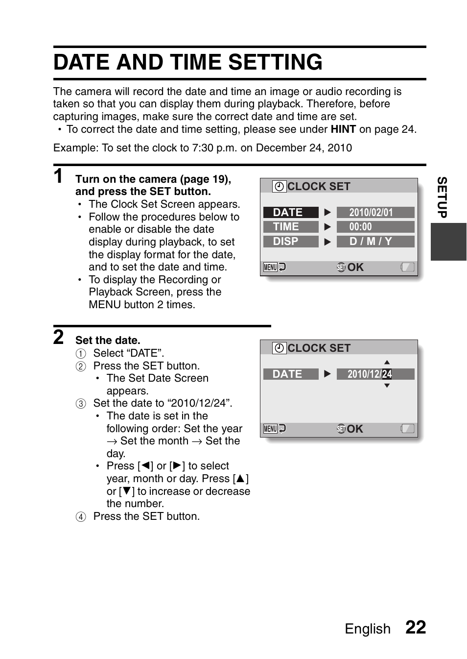Date and time setting, English | Sanyo VPC-CS1EX User Manual | Page 45 / 92