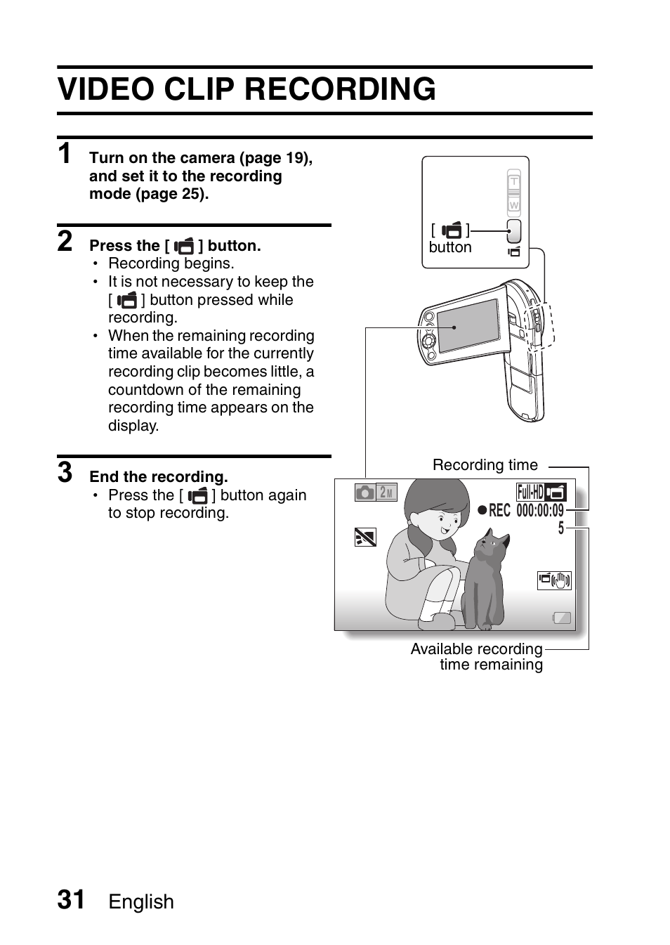 Shooting, Video clip recording | Sanyo VPC-CS1EX User Manual | Page 54 / 92
