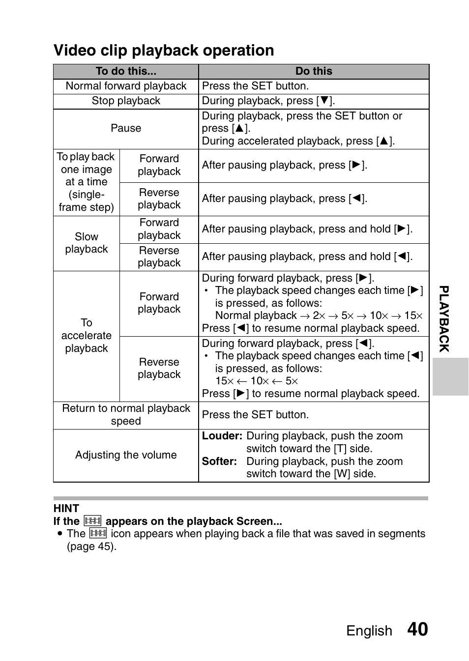Video clip playback operation, English | Sanyo VPC-CS1EX User Manual | Page 63 / 92