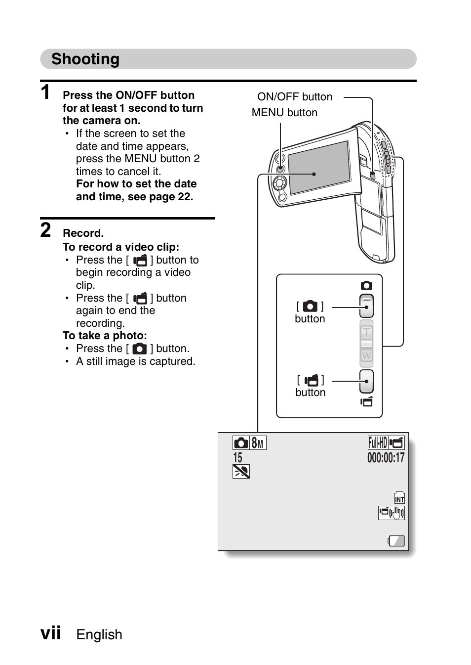 Shooting, Full-hd, English | Sanyo VPC-CS1EX User Manual | Page 8 / 92